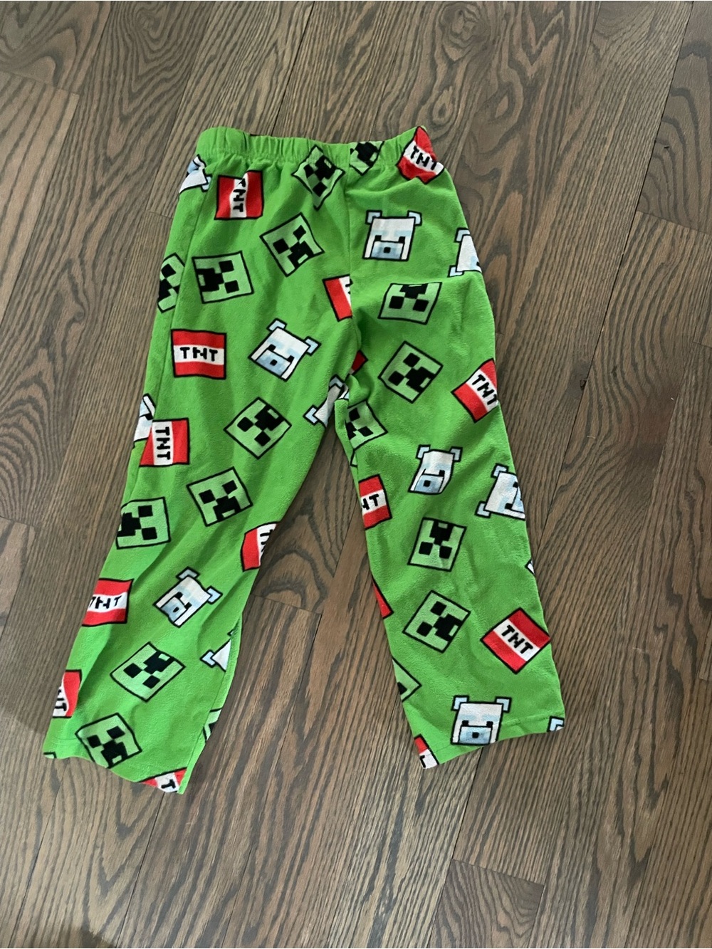 Green Minecraft-Kids Pajama Pants with Creeper & TNT Motifs